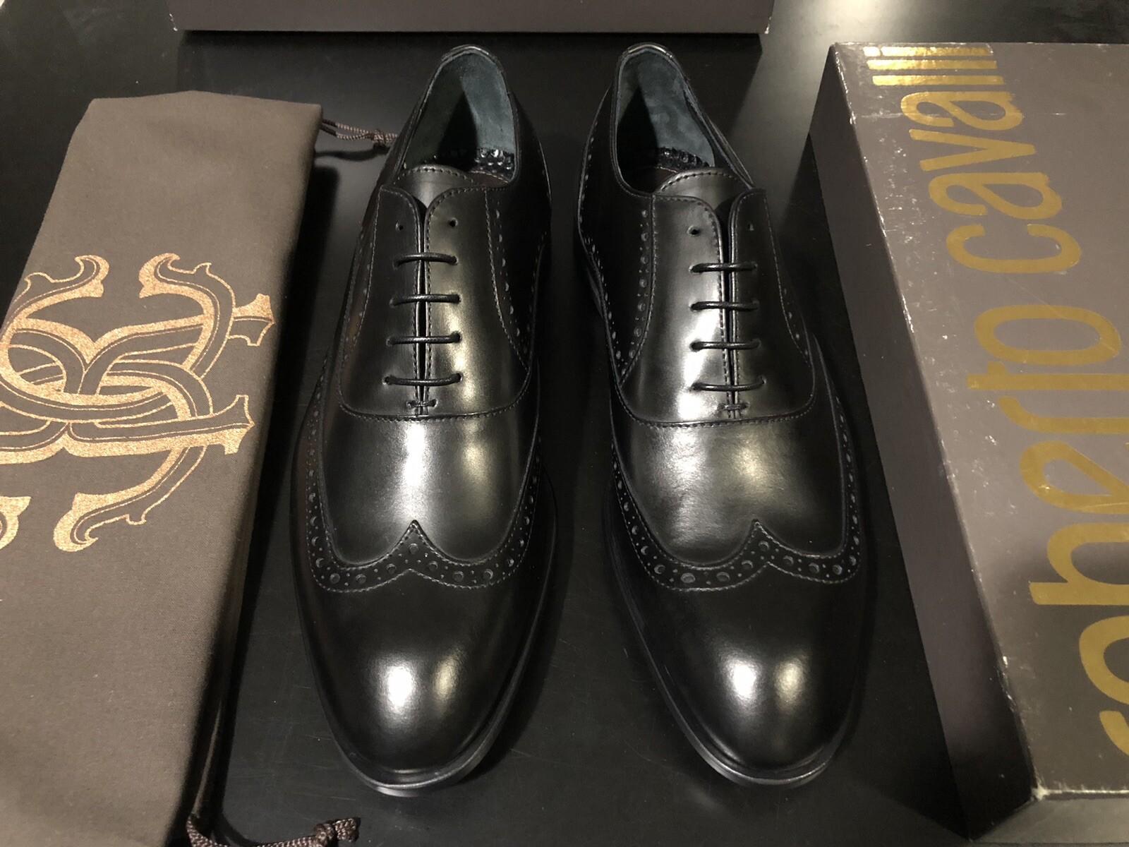 Roberto Cavalli Black Dress Shoes Made In Italy NIB Mens US7 UK6 EU39