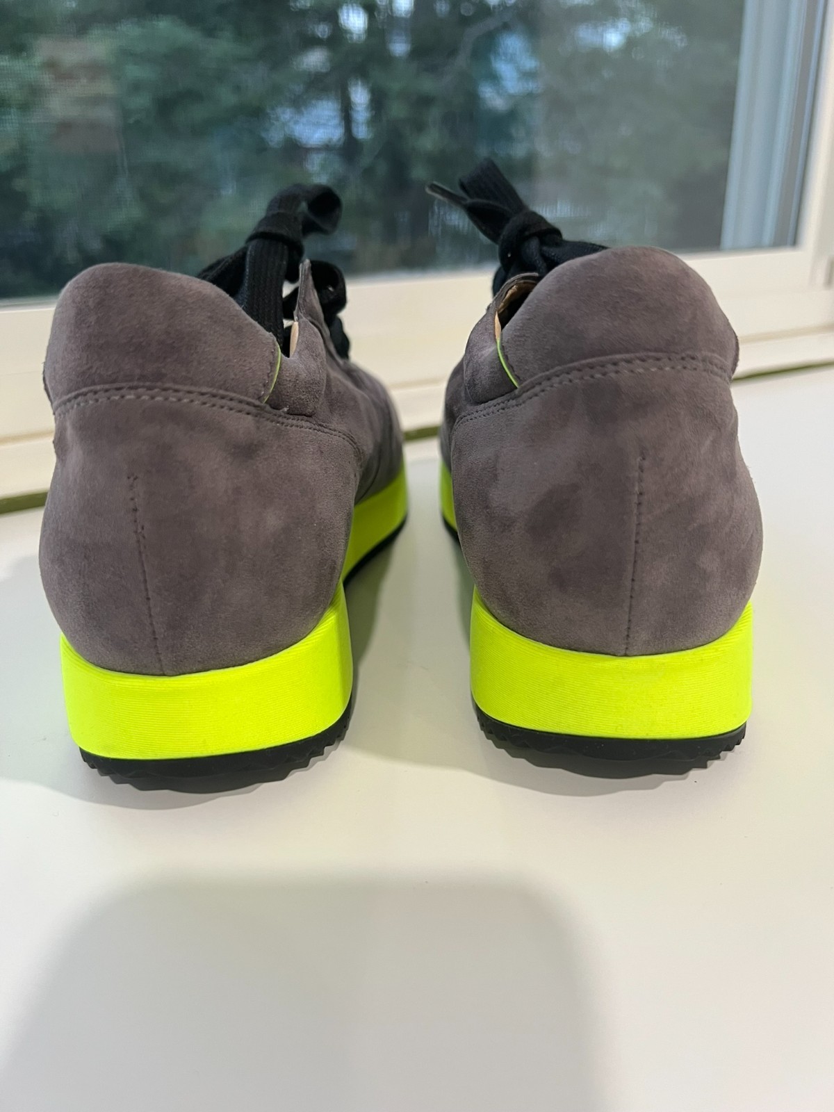 Peter Kaiser Gray Suede Sneakers with Bold Neon Yellow Sole 37 US6-6.5