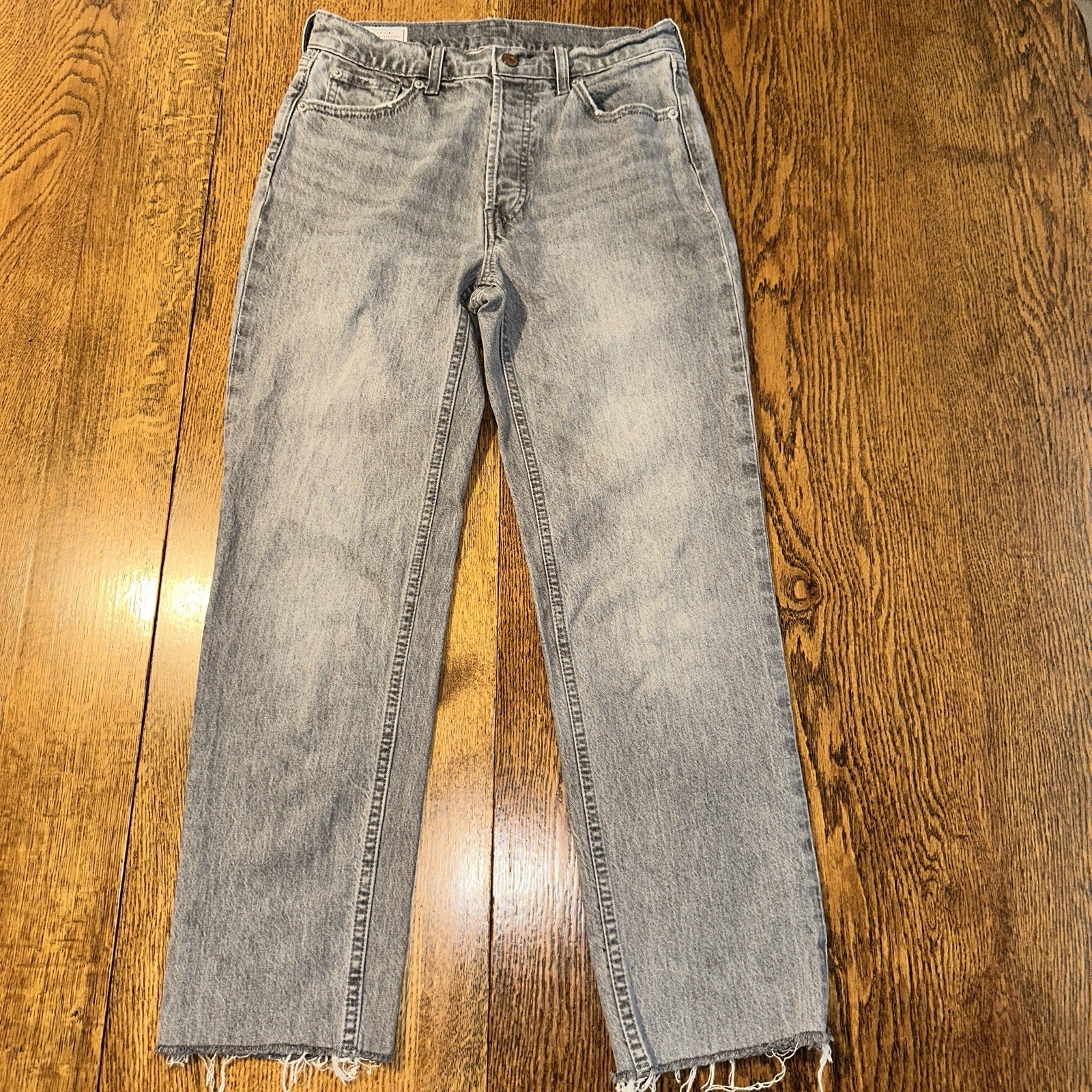 Gap Jeans Cheeky Straight Womens 27 4 High Rise Button Frayed Hem Gray Stretch