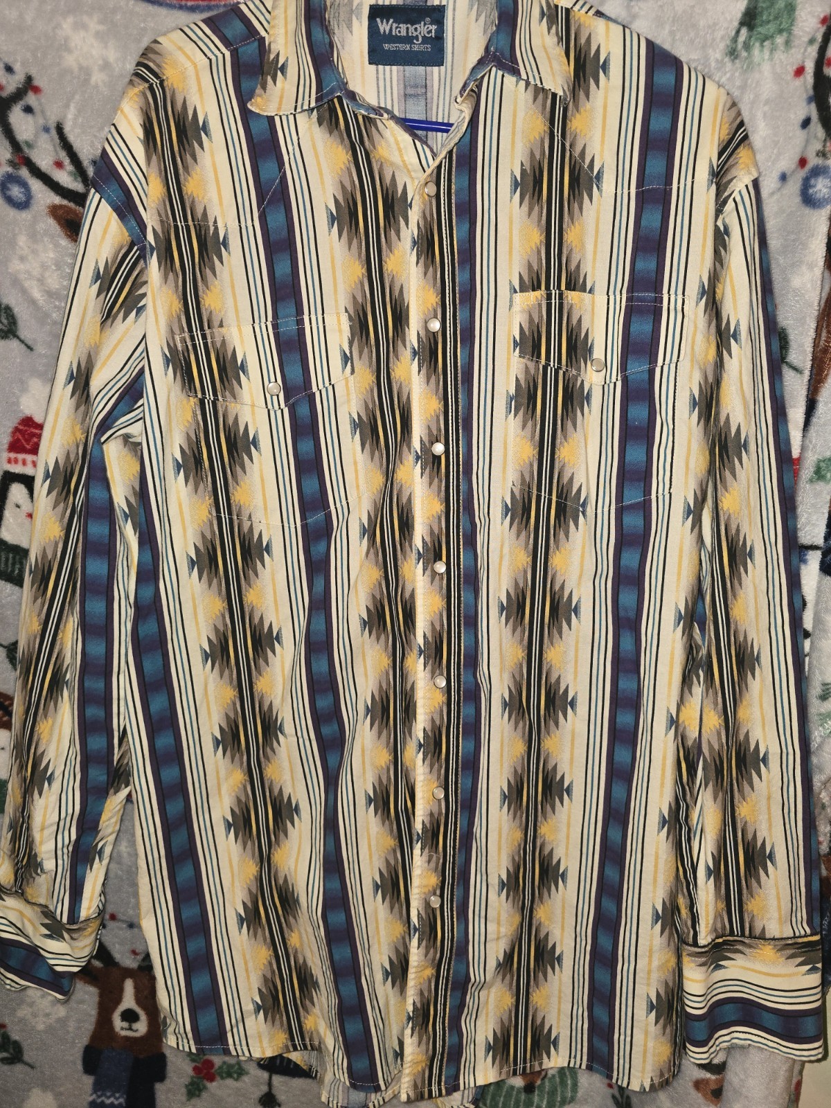 Vintage Wrangler Western Shirt Men’s Size LT Tall Southwest Aztec Print Long SL