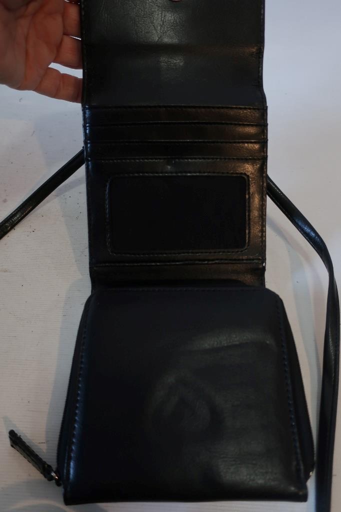 Womens Bloomingdales Black Leather Wallet Crossbody Bag