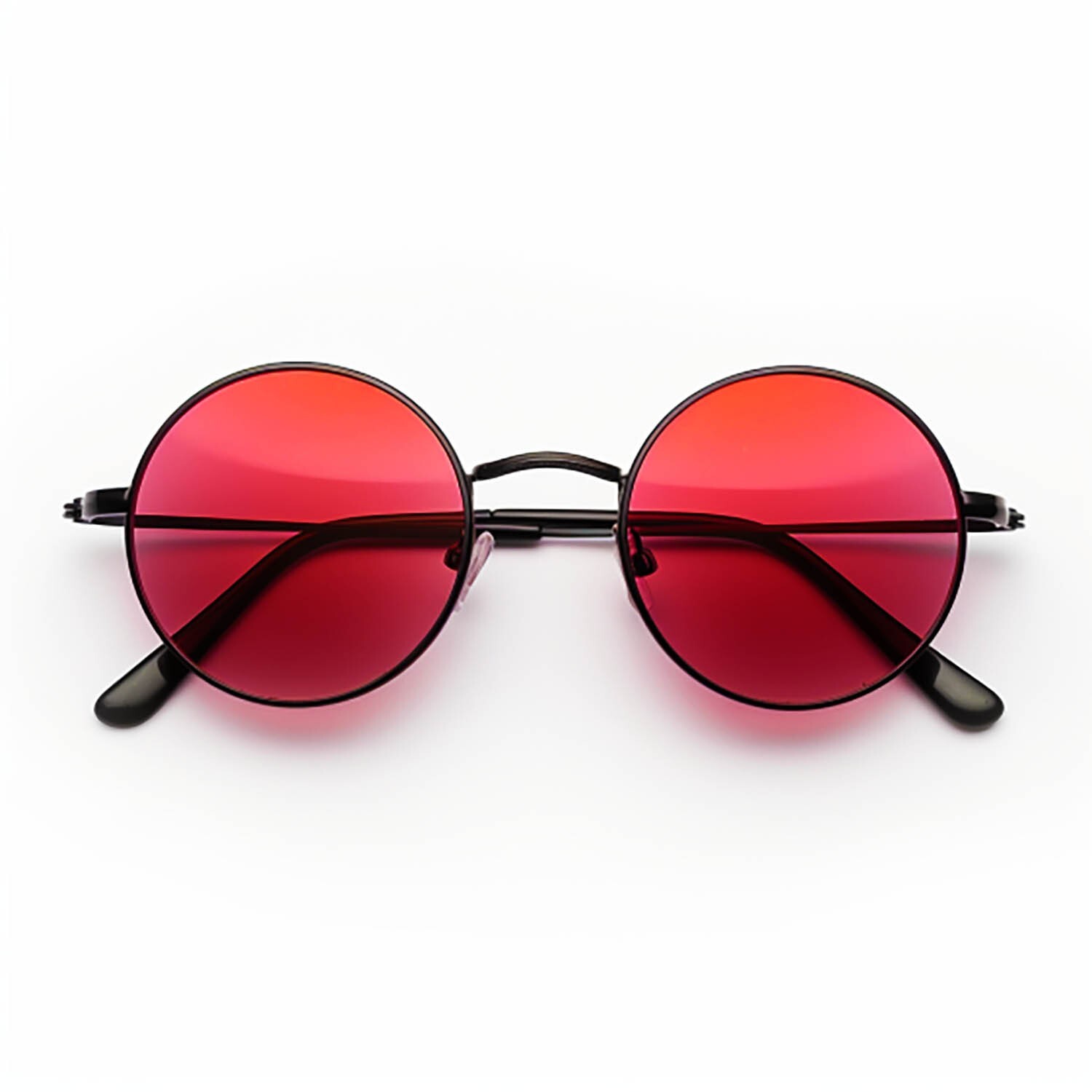 RED LENS METAL ROUND SUNGLASSES HIPSTER RETRO BLACK FRAME 43MM UVB WITH POUCH