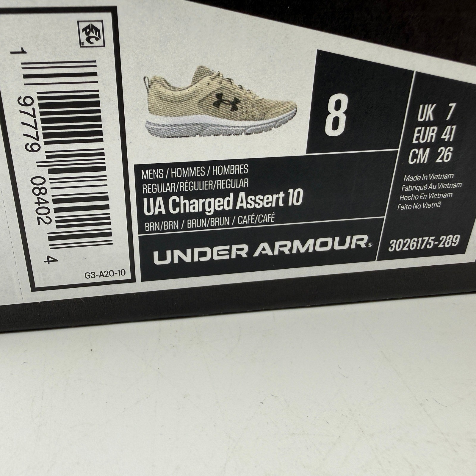 Under Armour Charged Assert 10 Mens Size 8 Brown Running Sneakers 3026175-289