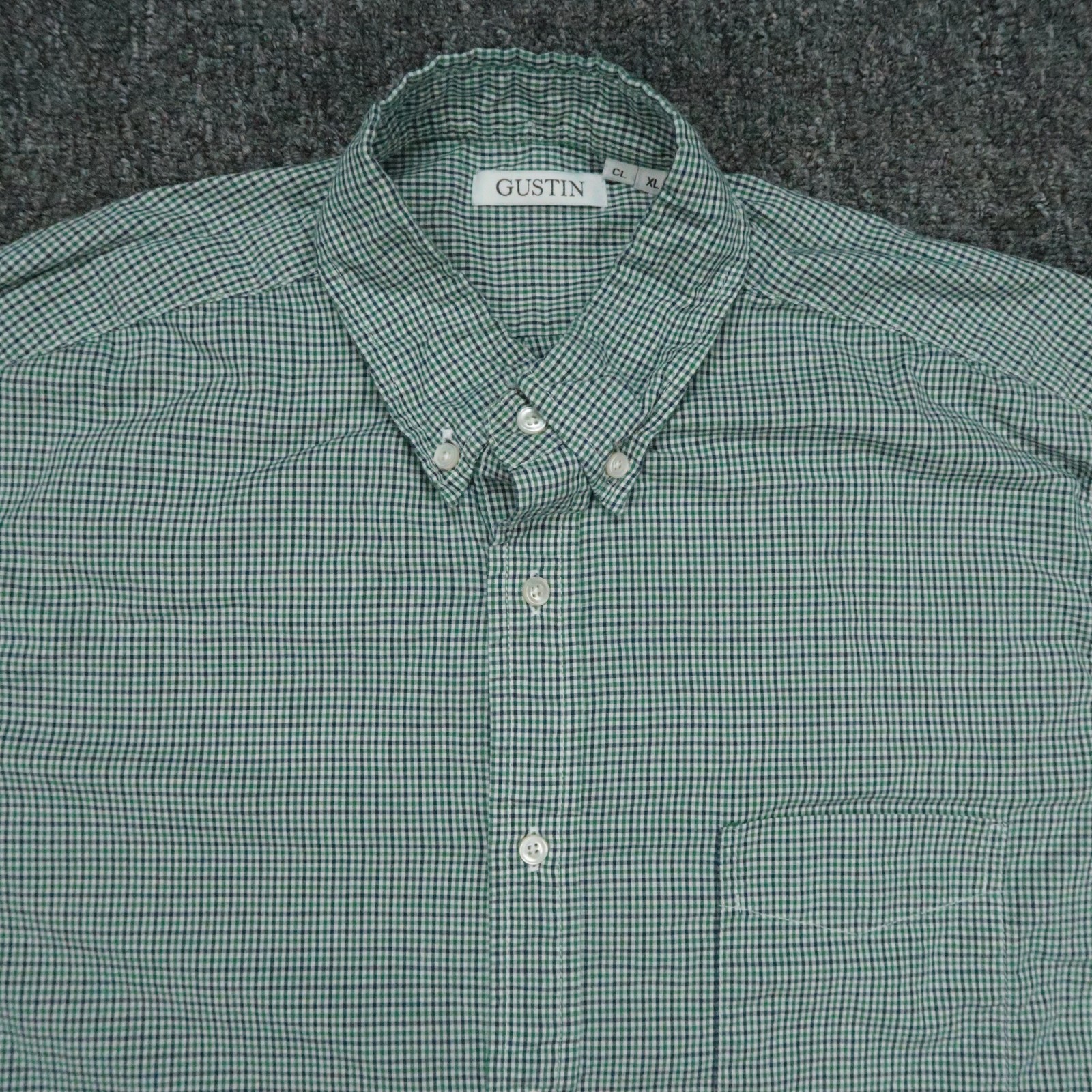 Gustin Shirt Mens XL Green White Check Long Sleeve Gingham Button Down Oxford