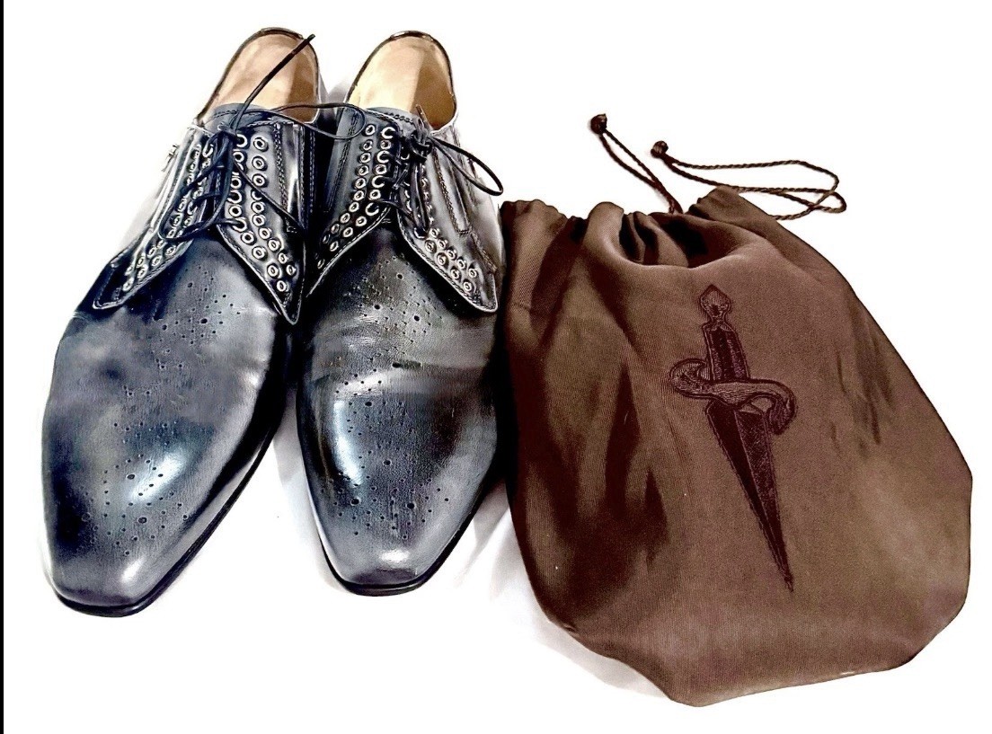 Worn Once. Vintage Cesare Paciotti Gray Leather Oxfords With Studs/gromets