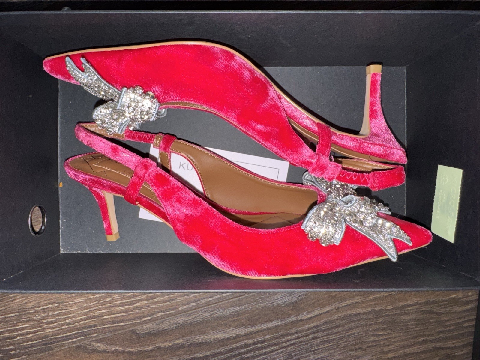 Kurt Geiger Pink Velvet Slingback Pointed Toe Rhinestone Bow Heels US 8