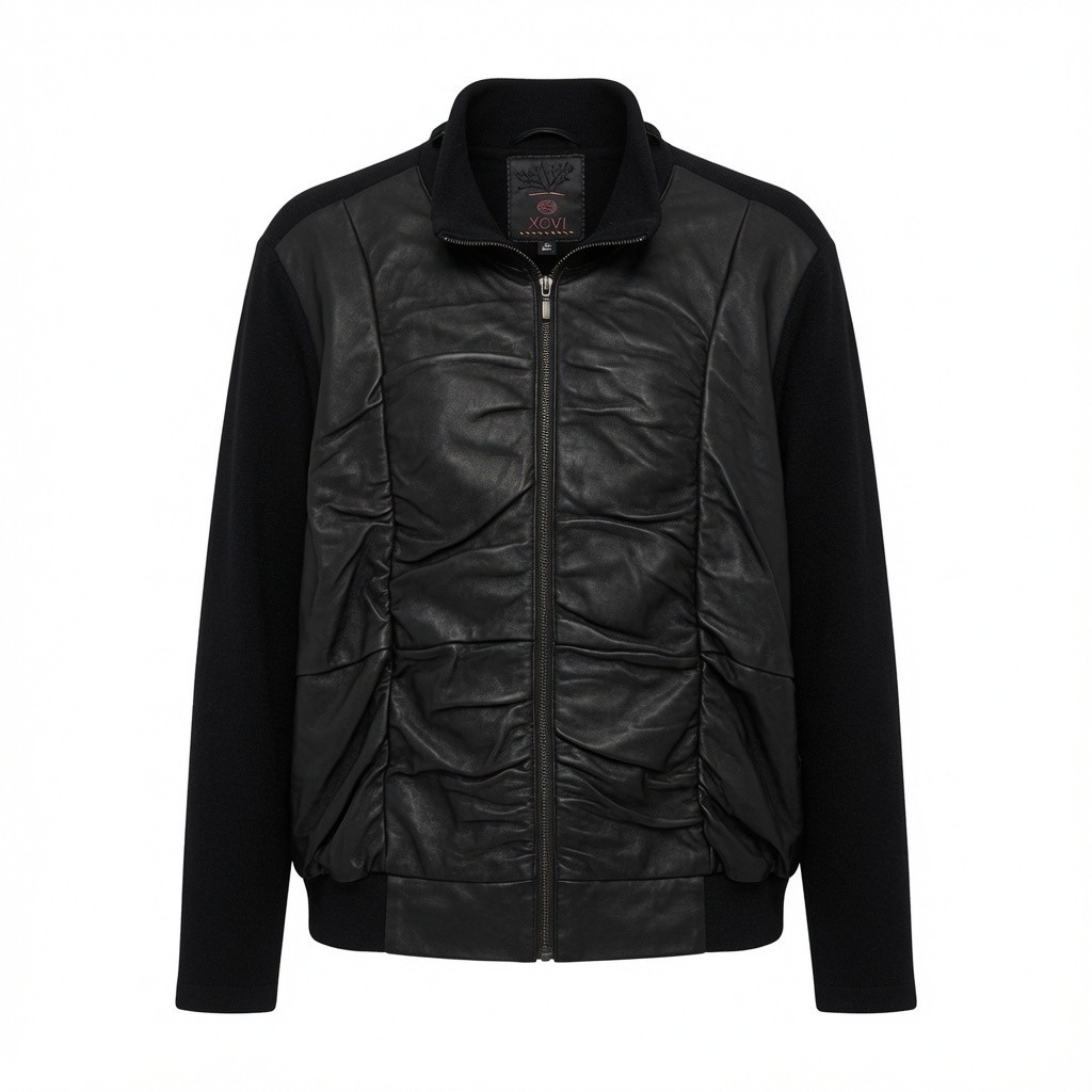 NWT XCVI 3X Black Leather & Angora Knit Ruched Bomber Jacket Plus Size $239