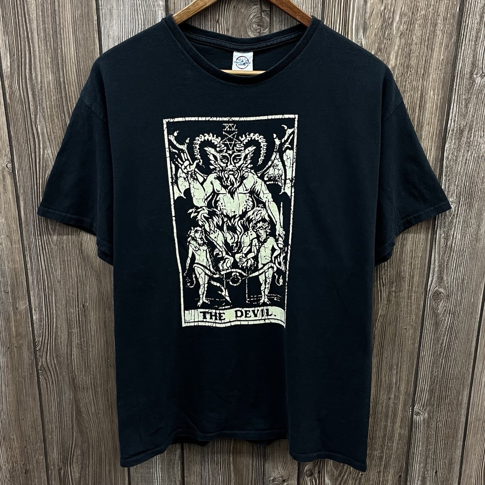 Vintage The Devil Tarot Card Divination Occult Graphic Tee Shirt Black Mens XL