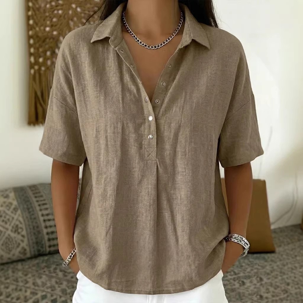 Summer Short-sleeved Shirt Button Pullover Top Fashion Casual Women’s Clothing