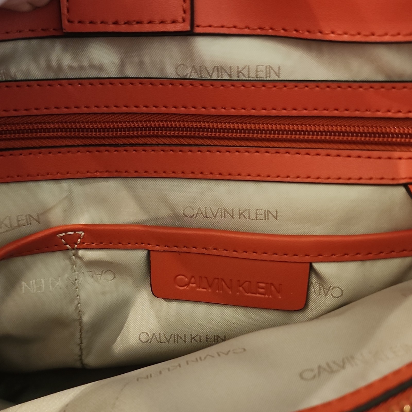 Calvin Klein Red Large Satchel Top Handle Bag Gold Hardware Turn Lock