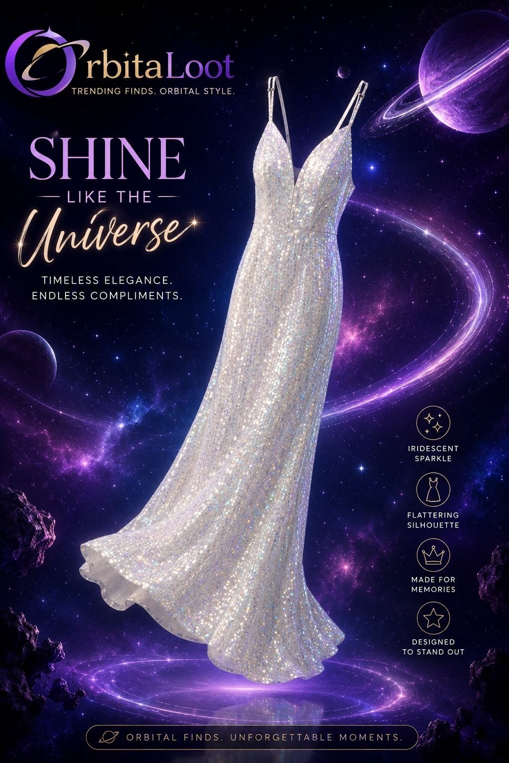 Morgan & Co. Sz 7 White Iridescent Sequin Formal Prom Maxi Dress MSRP $198