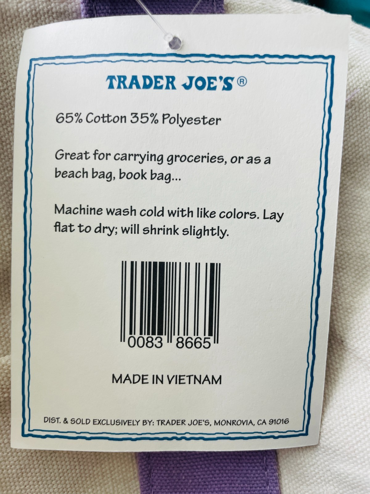 Trader Joe’s Paste Canvas Tote Bags Set of 2 in Lavender Purple New with tag