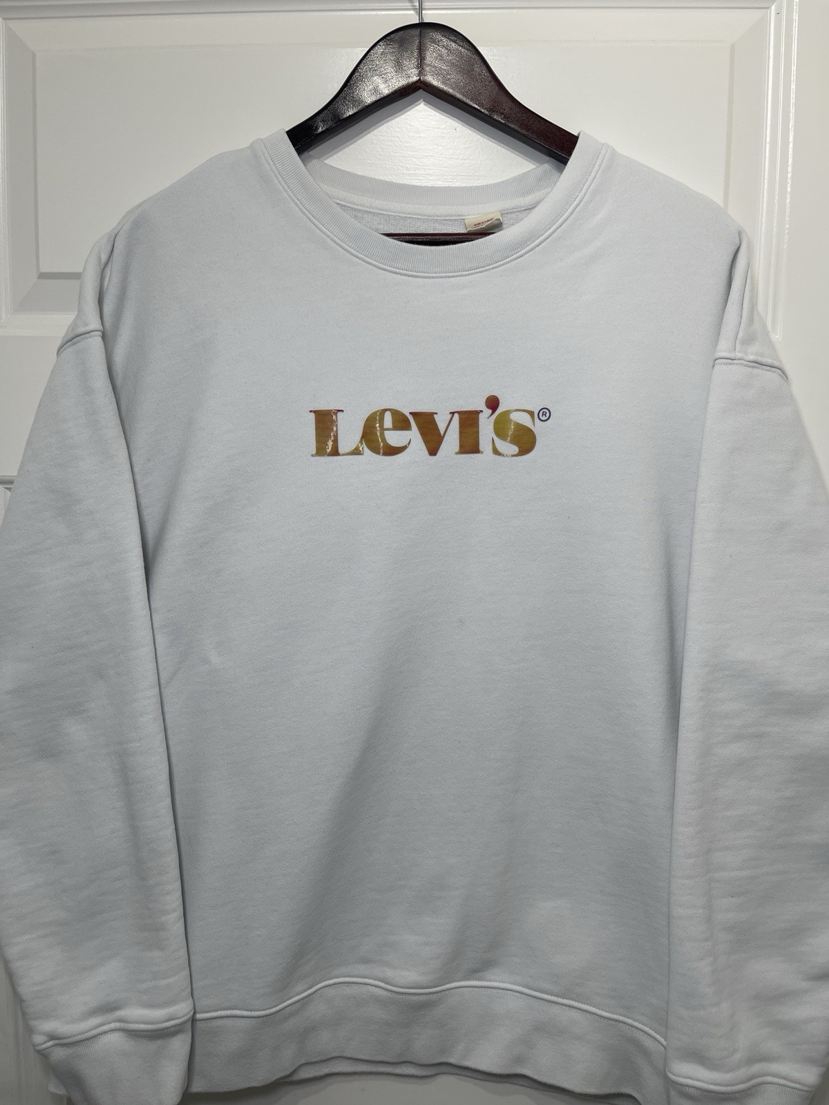 LEVI’S Womens Oversized Graphic Sweatshirt Jumper Large White Cotton