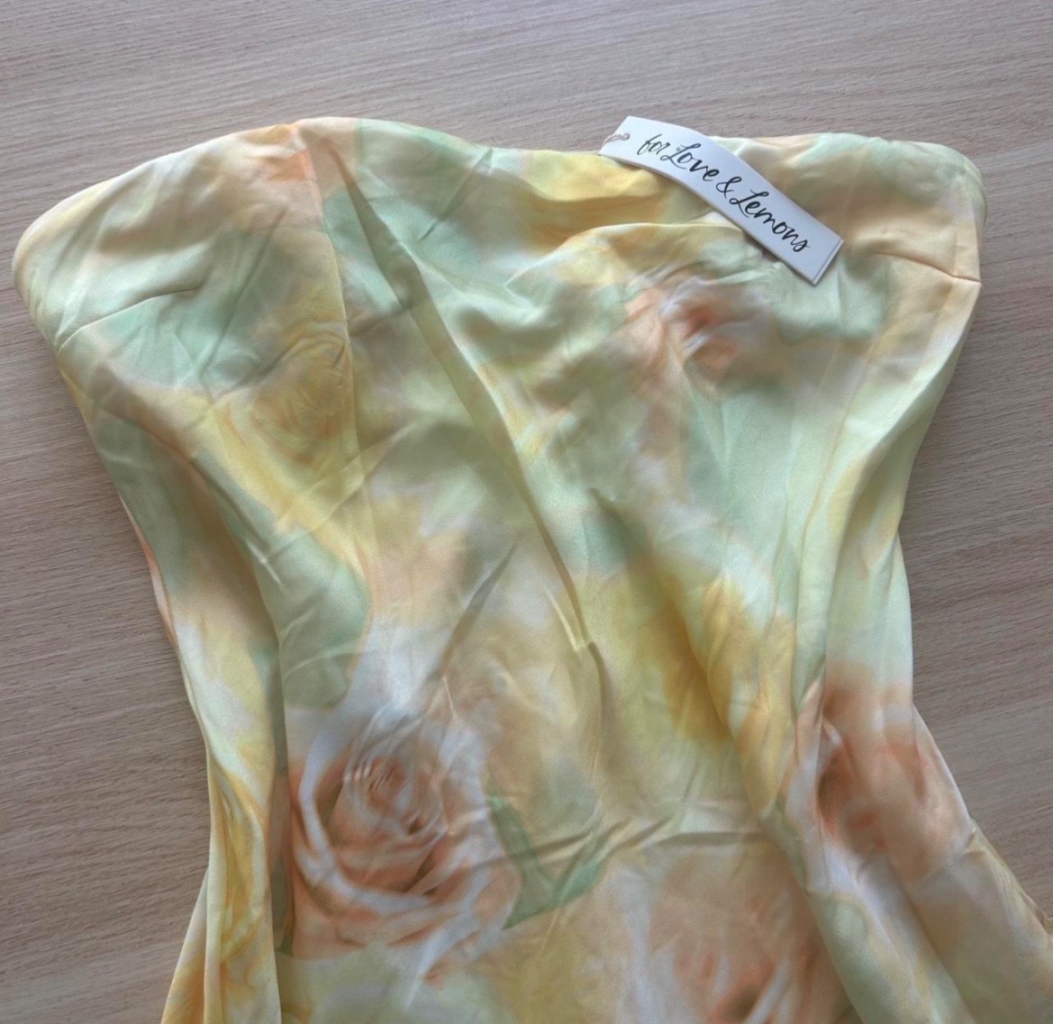 NWT for love & lemons yellow floral strapless maxi dress
