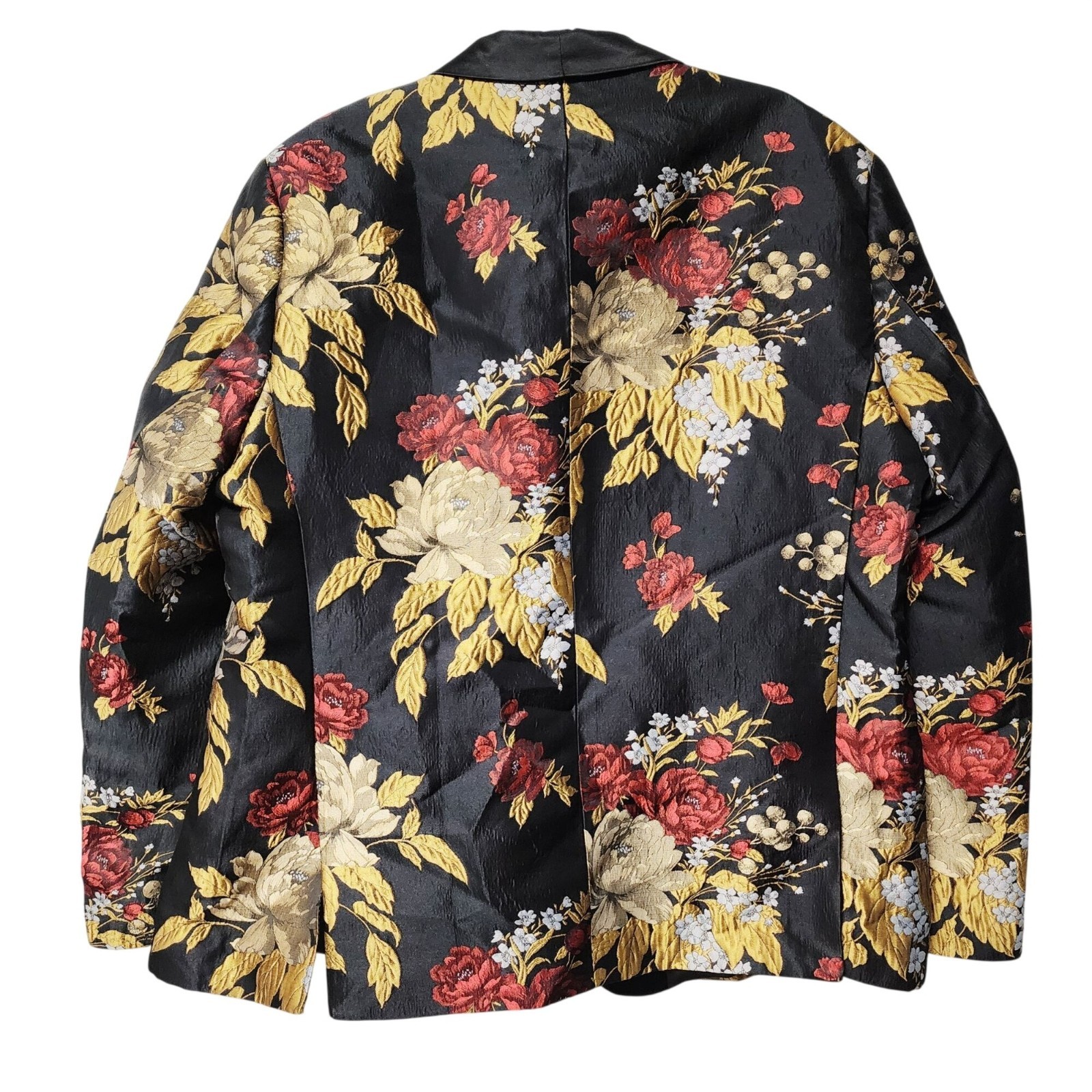 Barry.Wang Mens Floral Print Tuxedo Jacket Blazer Black Red Gold Size XL