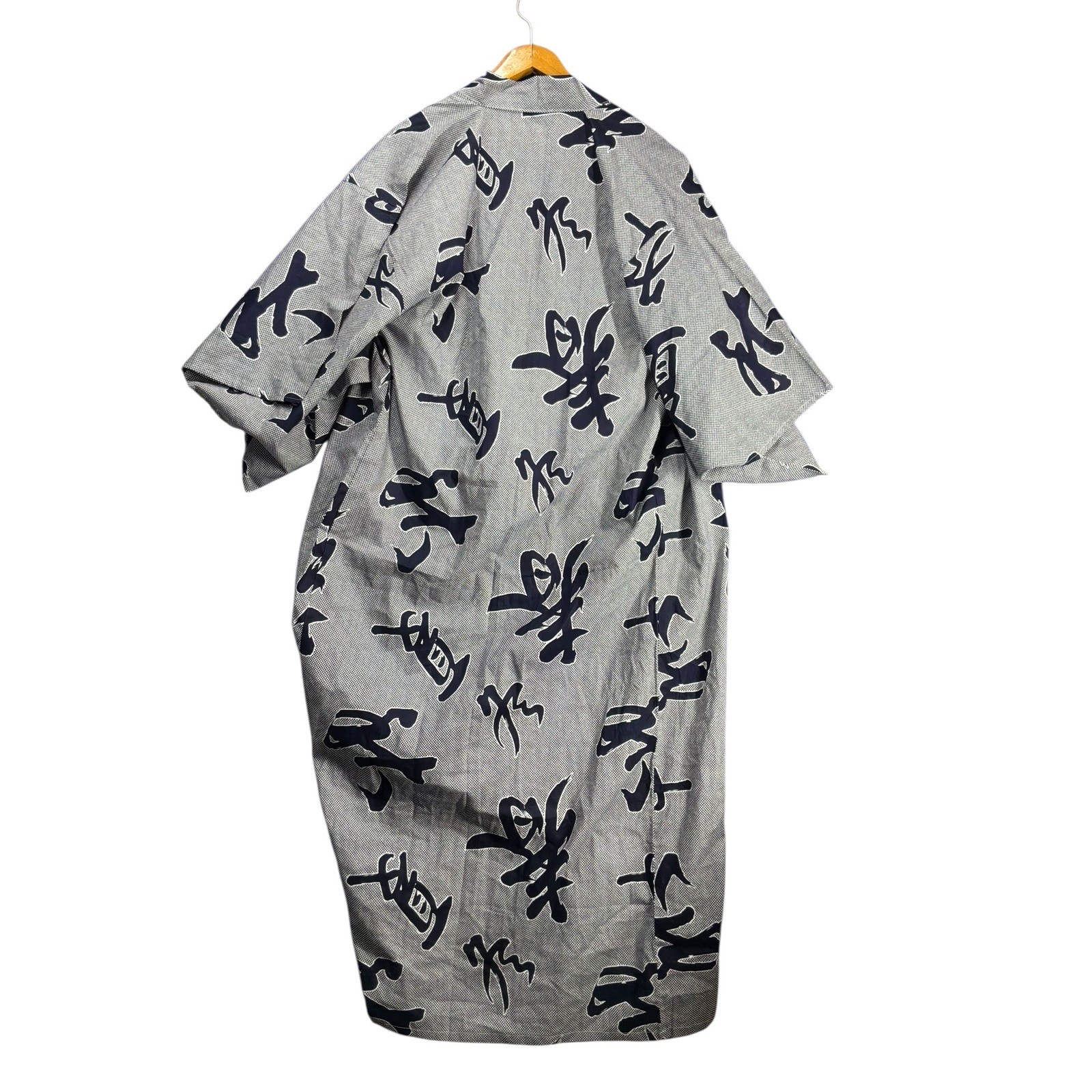 Traditional Unisex Unbranded Kanji Print Yukata Robe 58 In Length Navy White
