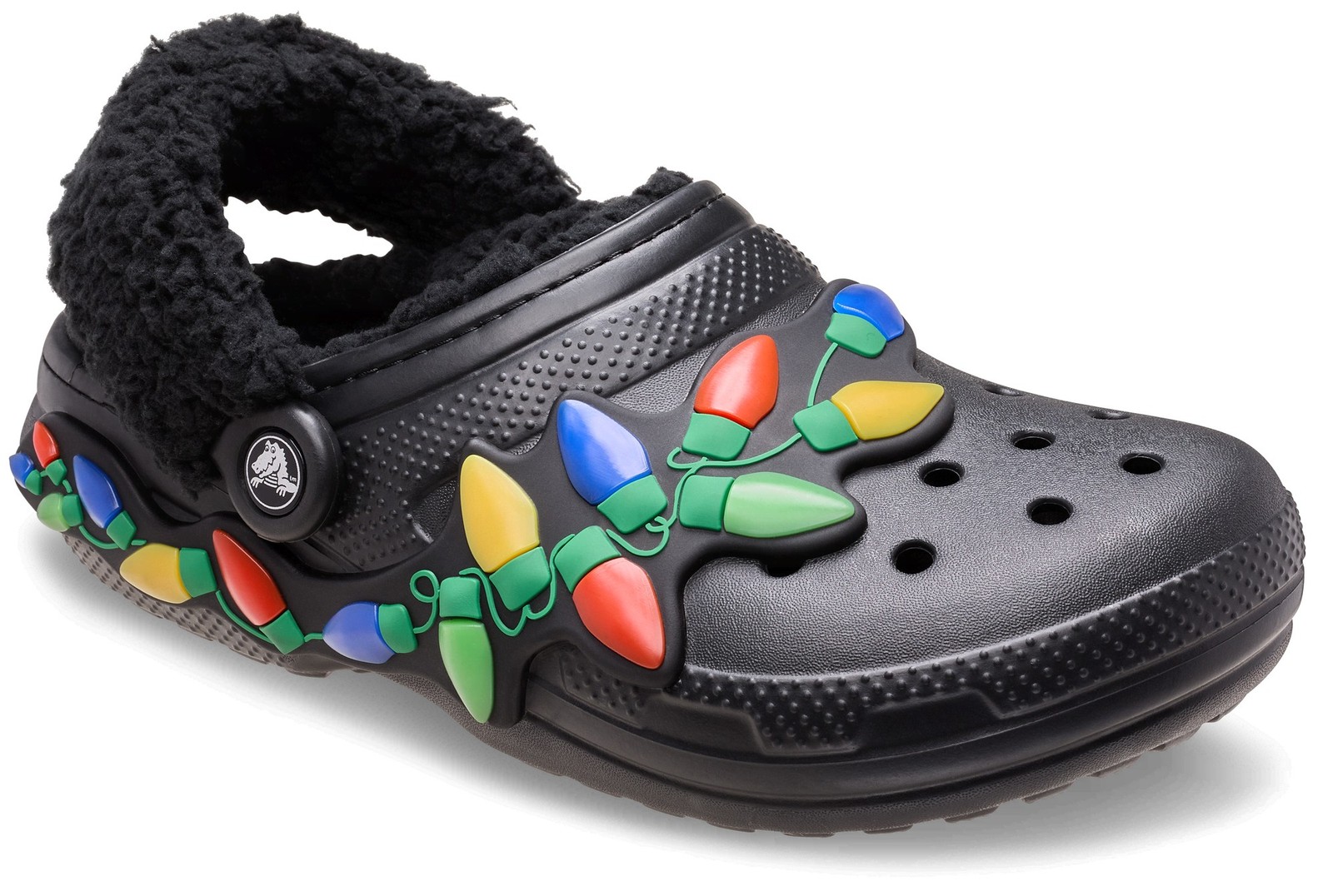 Crocs Classic Lined Holiday Lights Clogs, Black Multi, Unisex, Pivoting Heel