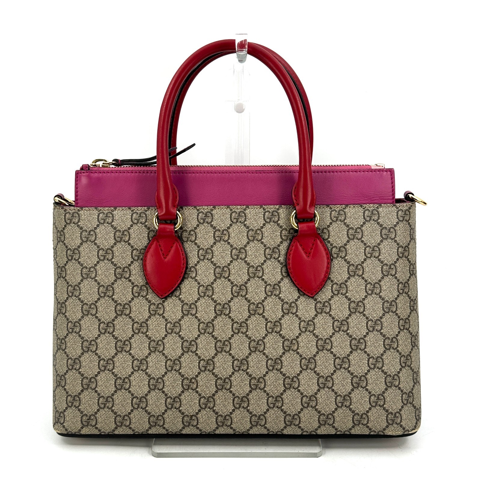 Gucci GG Supreme Monogram 2 Way Purse Bag Tote Pink