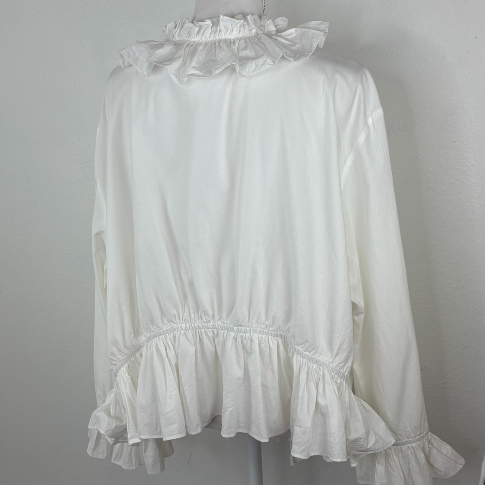 A RARE BIRD Ruffle Blouse Top One Size 100% Cotton White Boho Artsy Romantic