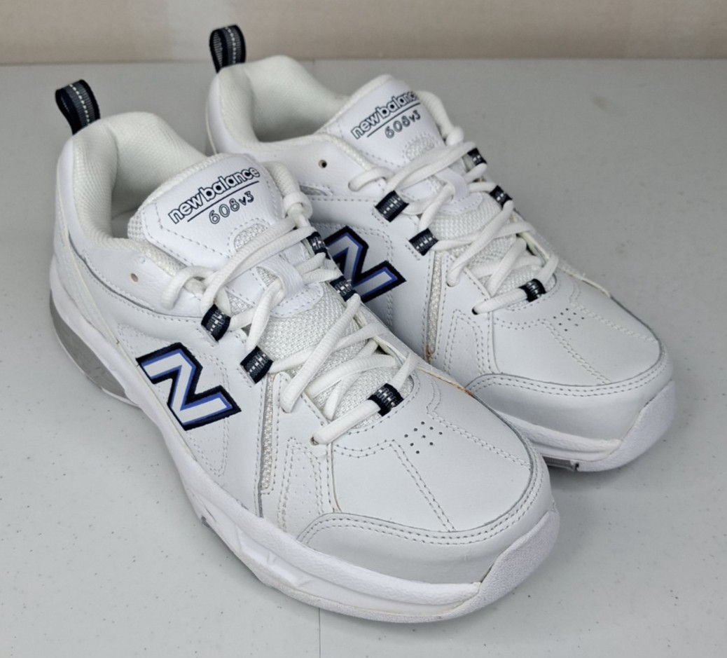 New Balance 608v3 Training Sneaker White/Blue Lace-Up Low Top WX608V3W