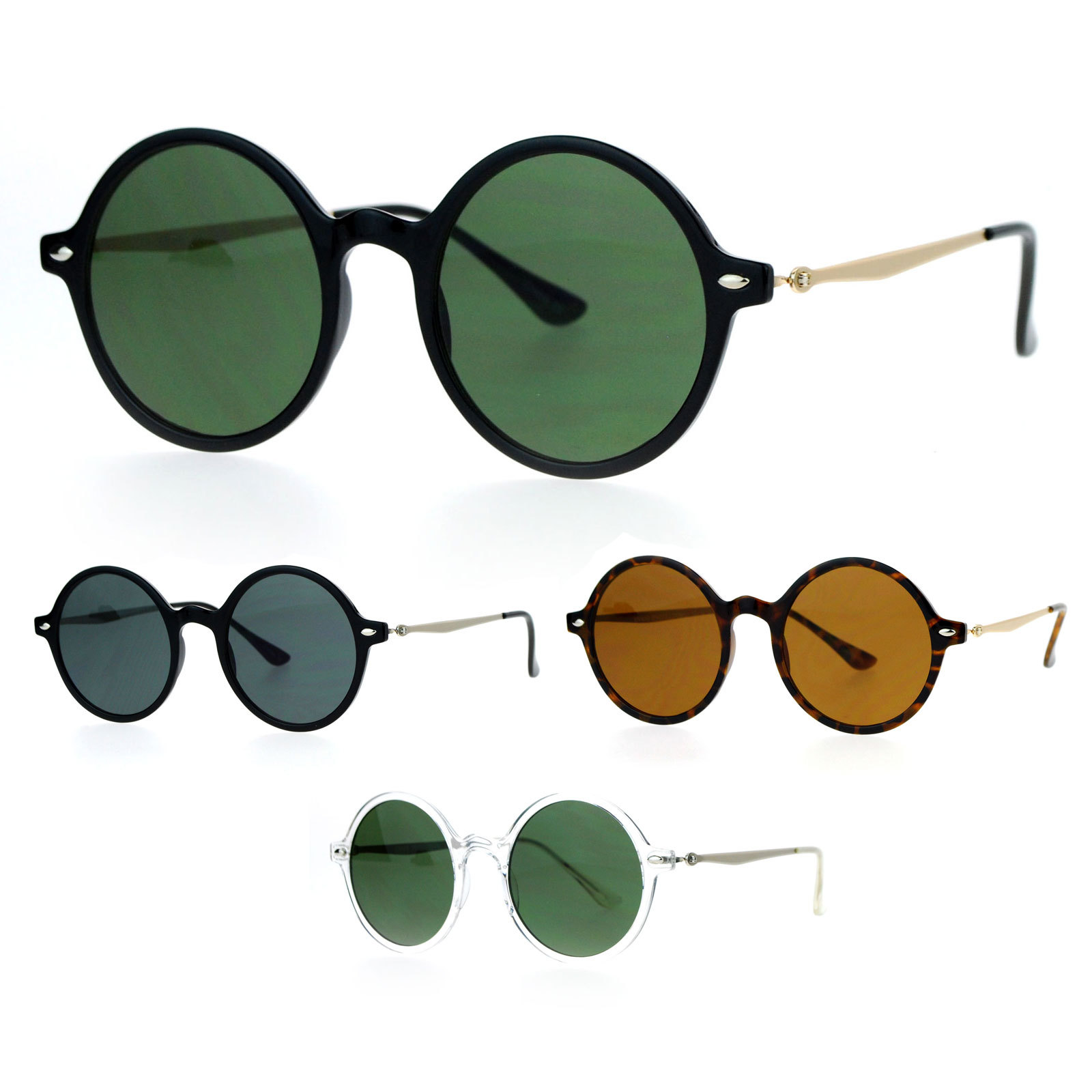SA106 Flat Lens Round Hippie Plastic Minimal Mod Retro Sunglasses
