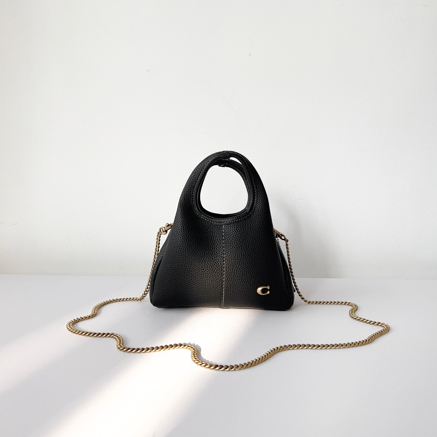 Coach Mini Lana Bag Black Pebbled Leather Chain Crossbody Handbag C Logo Purse