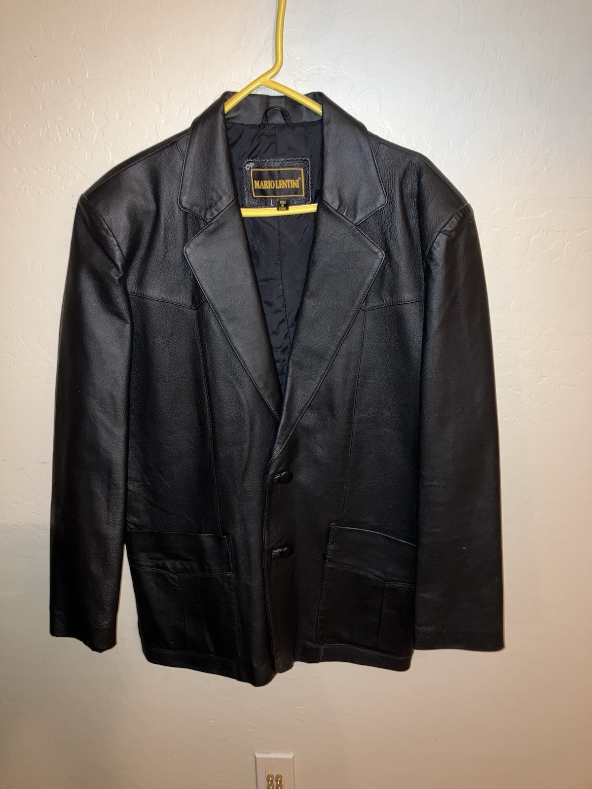 Mario Lentini Unisex Black Leather Coat Size L Excellent Condition