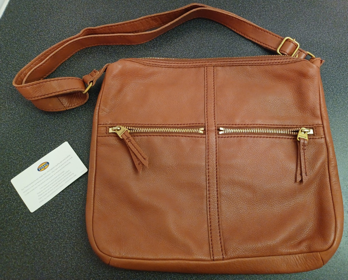 Fossil Buttery Leather Crossbody Erin Messenger Caramel Saddle Bag Purse Unused
