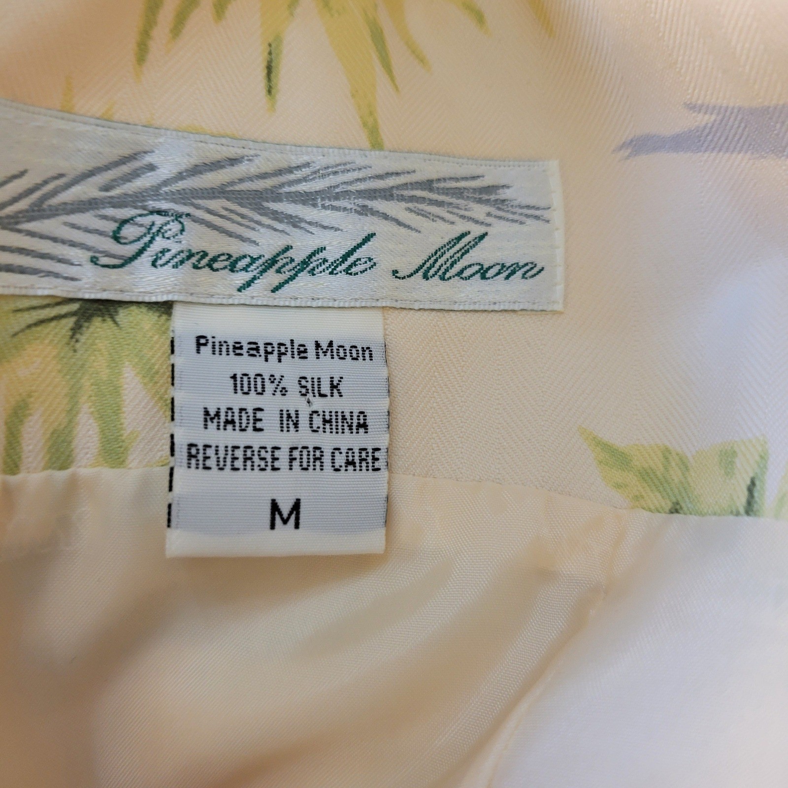 Pineapple Moon Womens Cream 100% Silk Tropical Hawaiian Maxi Dress Size M