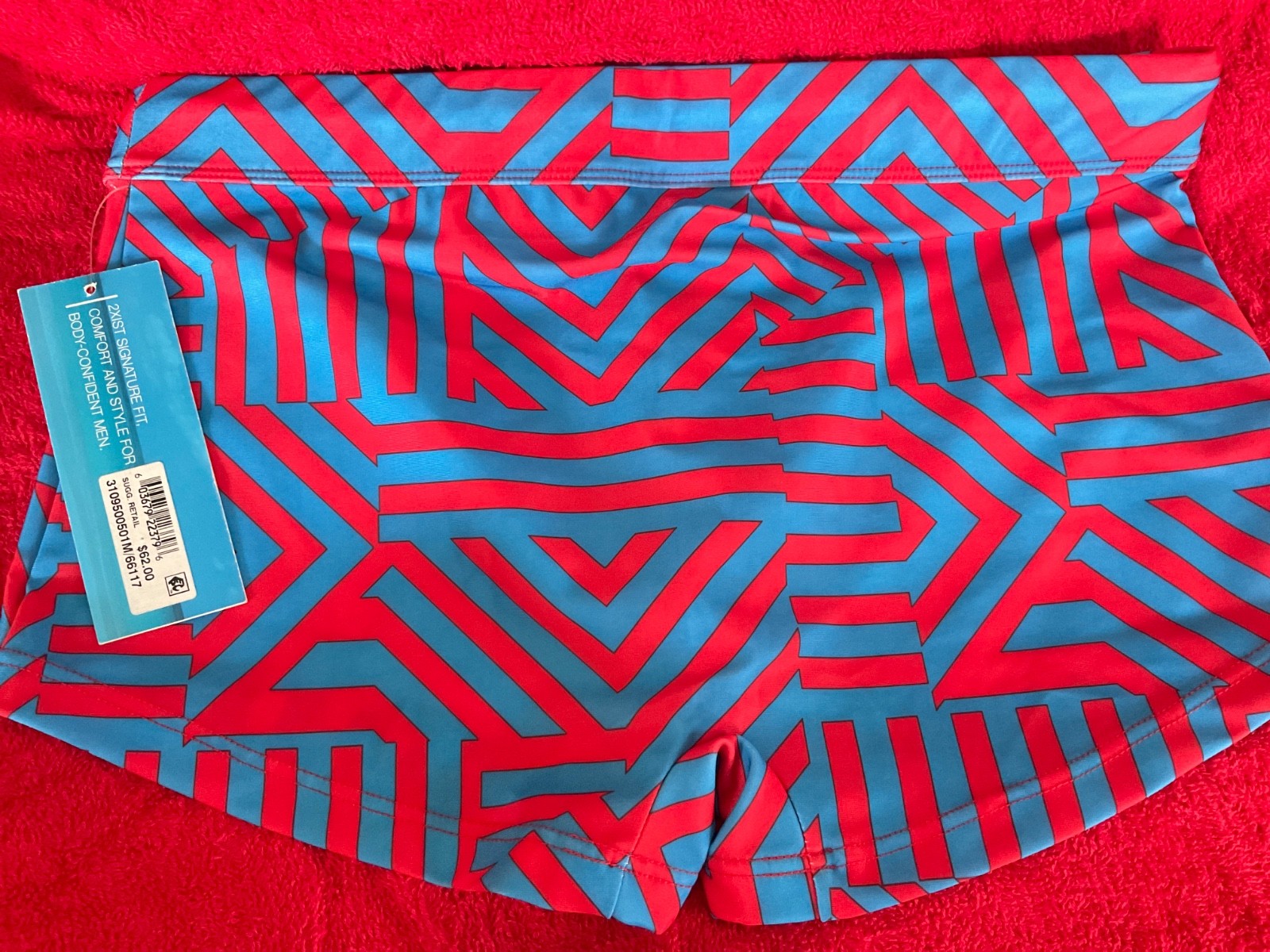 2(x)ist 2xist Men’s Cabo Swim Trunk Red/Blue Geo Medium New with Tags!