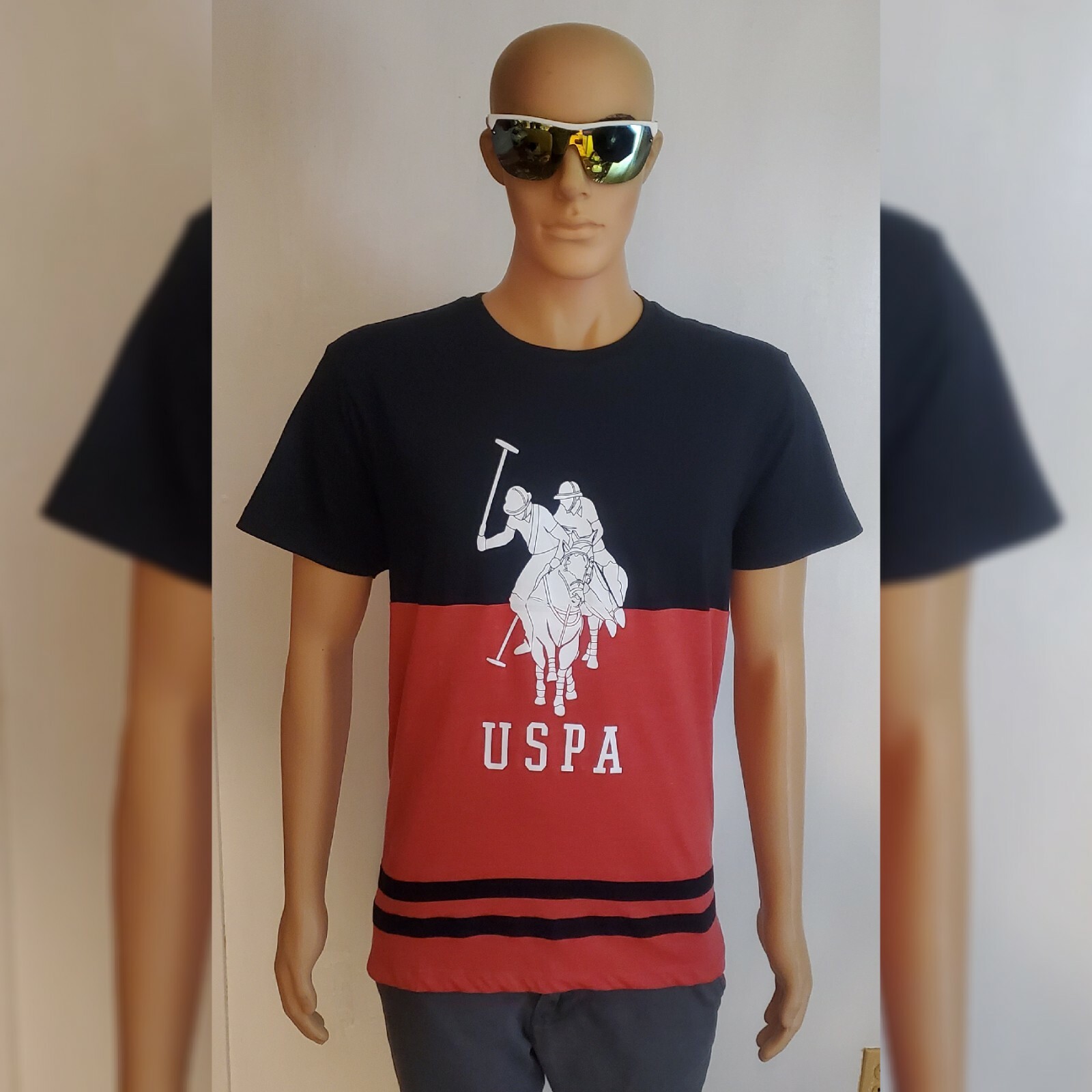 US POLO ASSN TSHIRT MEN CREW NECK SHORT SLEEVE SIZ L BLACK TWO POLO PLAYERS LOGO