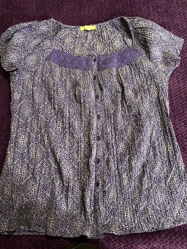 Brina &em Womens Shirt Blouse Top Size XL Purple Button Up Lace Trim. Pre-owned