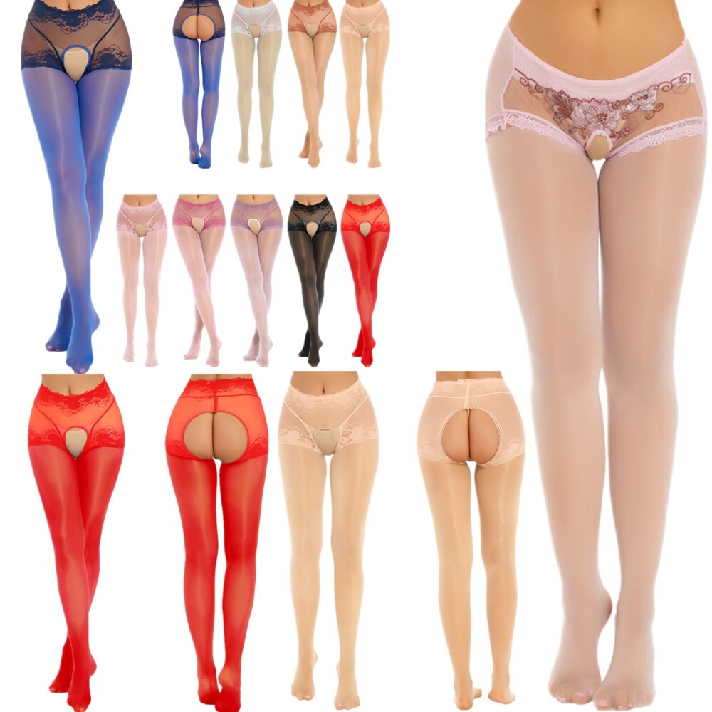US Sexys Womens Glossy Pantyhose Open Crotch Tights Footed Thigh High Stockings