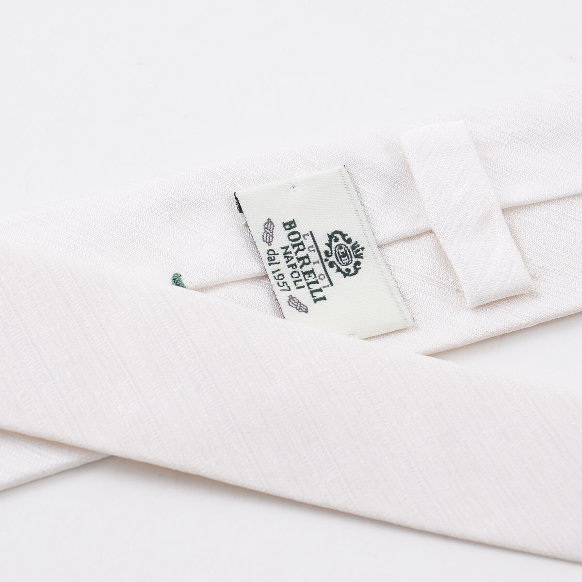 Luigi Borrelli Napoli Narrow 2.25″ Ivory White Woven Stripe Silk Tie