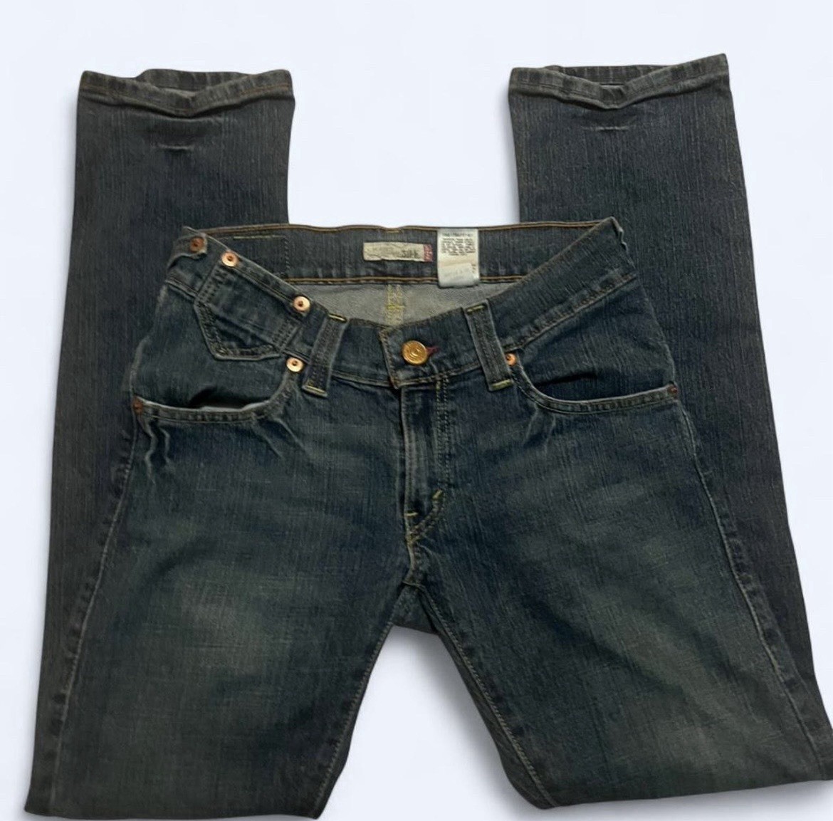 Levi’s Women’s Lowrise 504s Straight/Slouch Fit Dark Wash Blue Denim