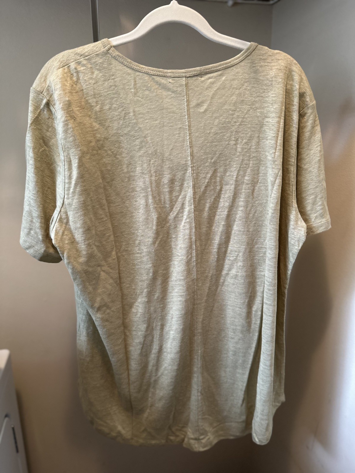 Orvis Linen Minimalist Green Pintuck Womens Short Sleeve Top XL Granola Coastal
