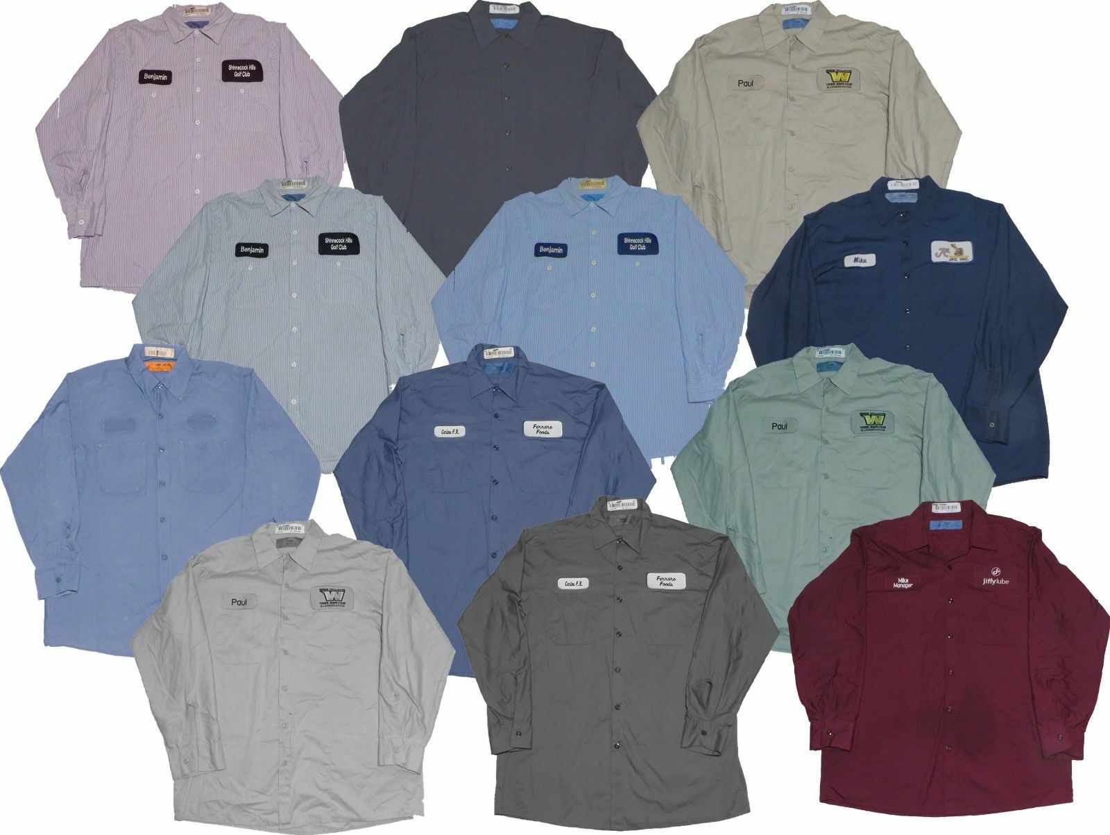 Used Mechanic Shirts – 12 PC – Grade B Long or Short Sleeve -Free Shipping