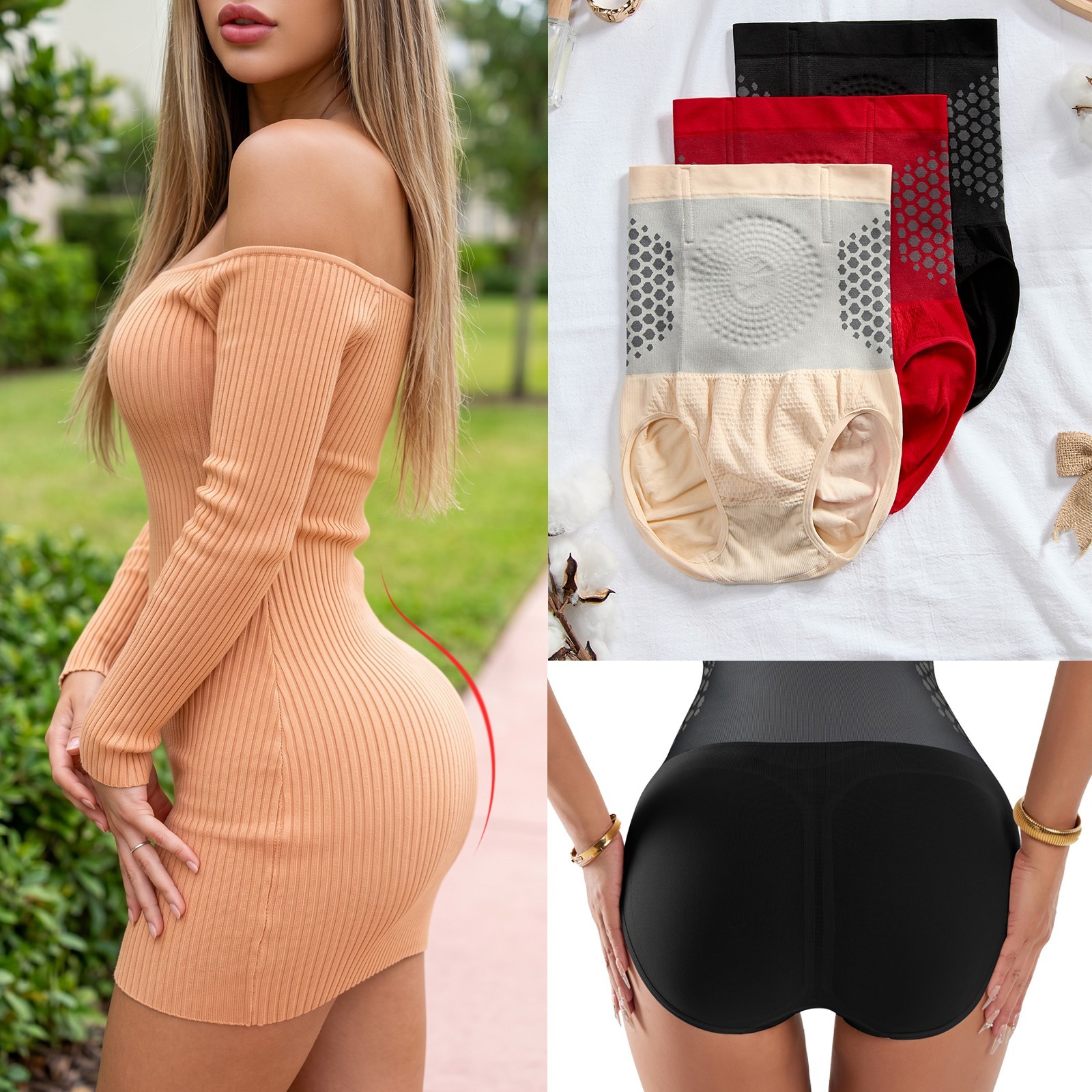 2PK High Waist Tummy Control Briefs Butt Lifter Breathable Compression Shapewear