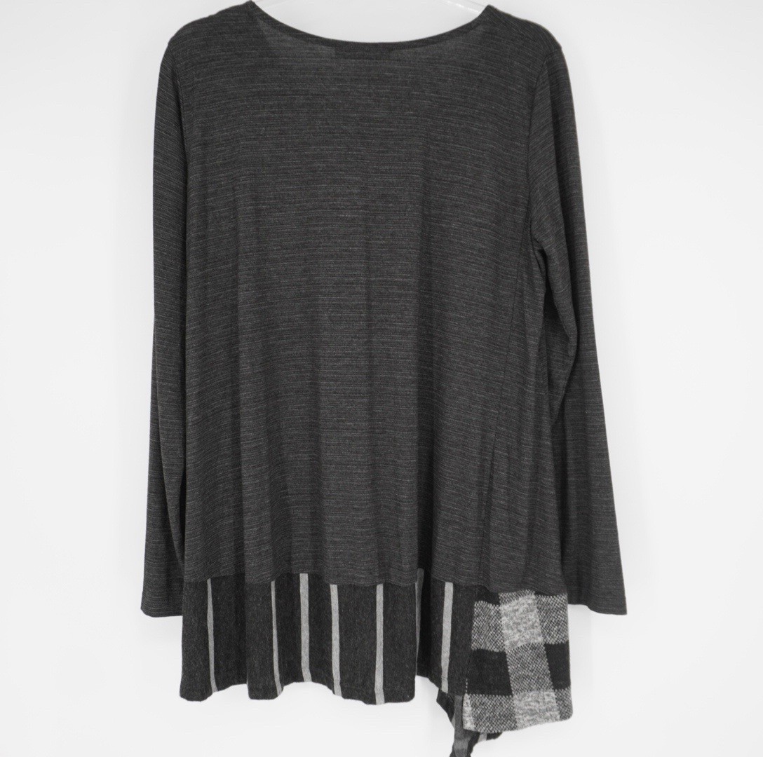 Alembika Top Womens Size 3 Gray Relaxed Flowy Lagenlook Long Tunic Patchwork