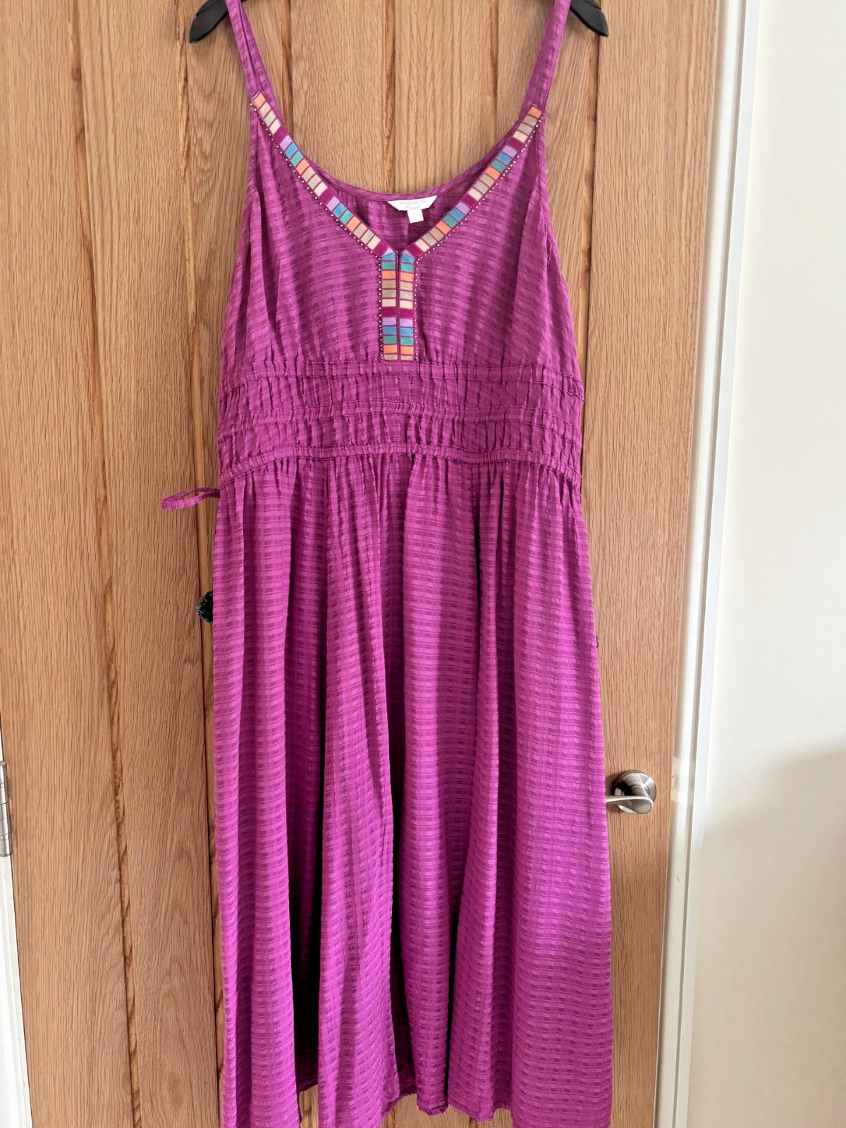 Monsoon Purple (Dark Magenta Pink) Textured Midi Length Sun Dress, Size L, 16-18