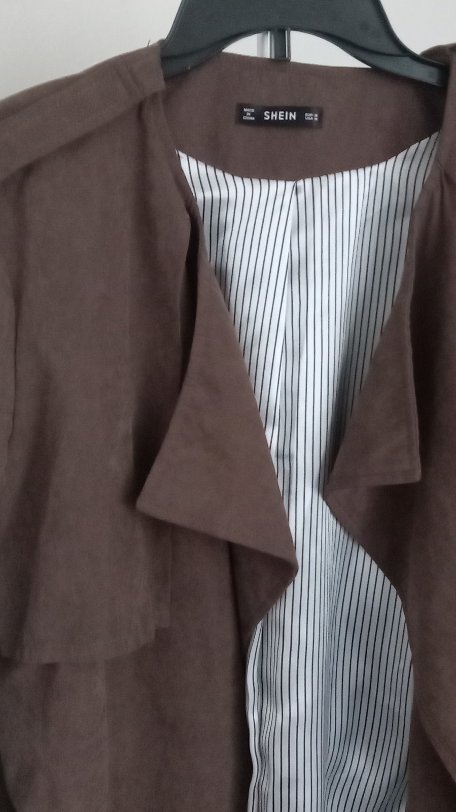 SHEIN Brown Belted Collarless Open Long Jacket Women’s Size M
