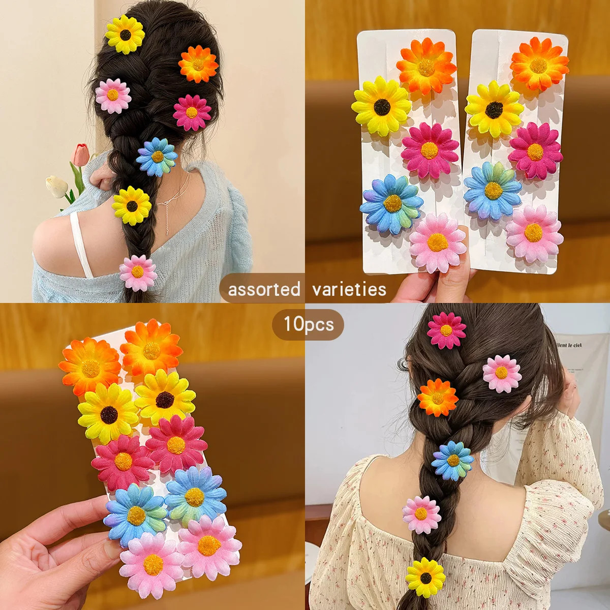 10 Pc Sunflower Hair Clips Cute Daily Hair Bands Headflowers Girls Accessories