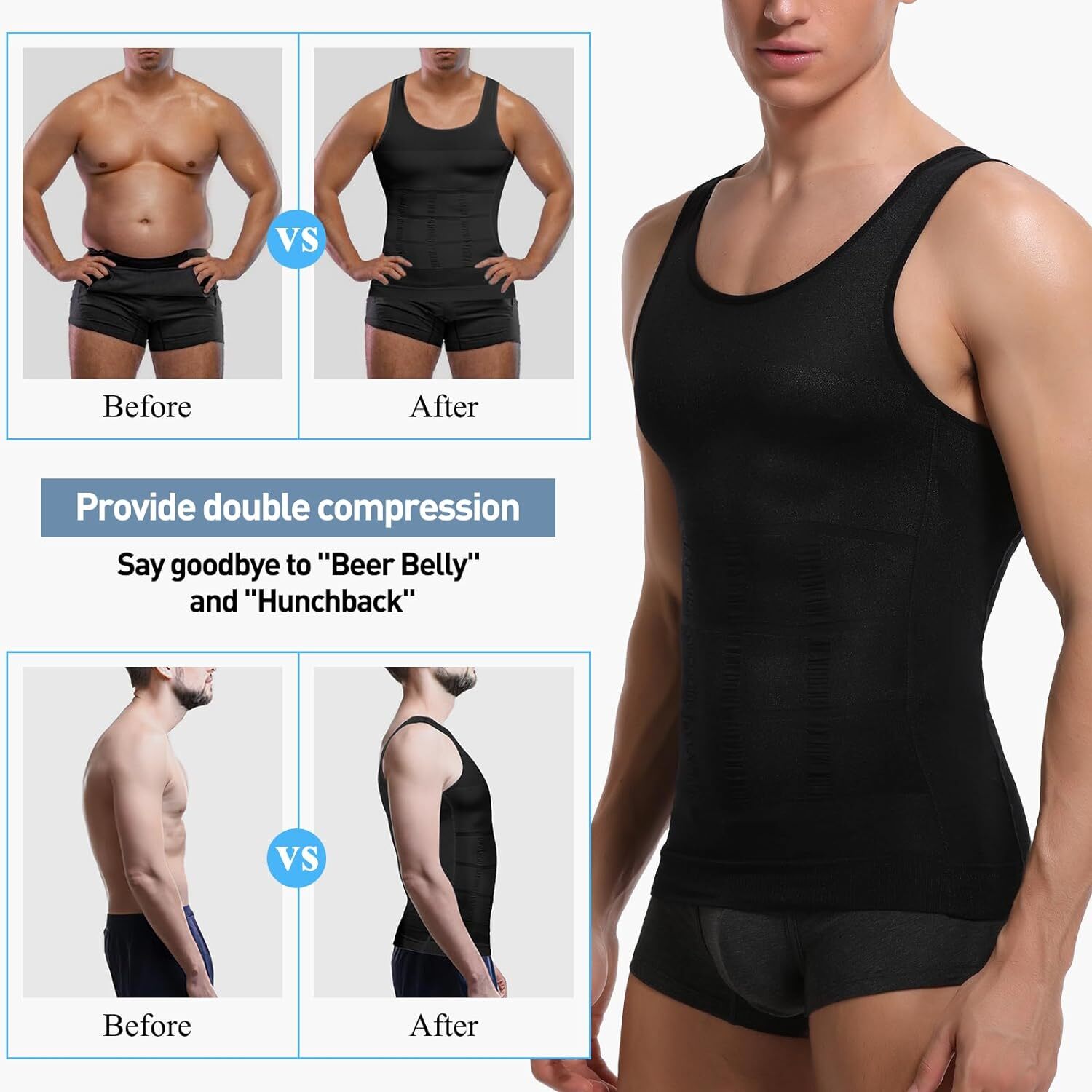 Mens Compression Shirt Body Shaper Elastic Slim Sculpting Vest Muscle Tank Top