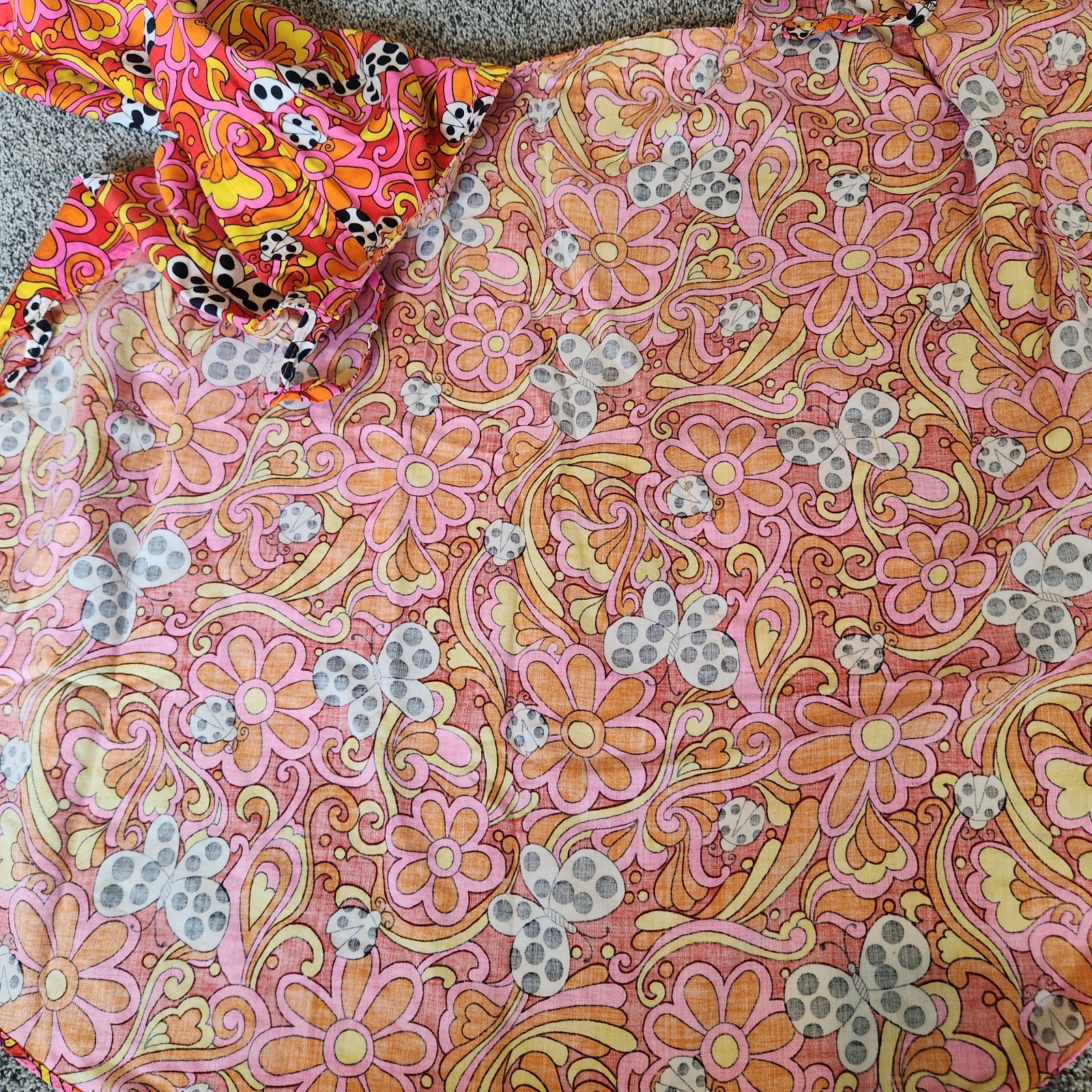 Vtg 60s Psychedelic DESIGN HOUSE Artist MCM Smock Apron MOD Flower Power Ladybug