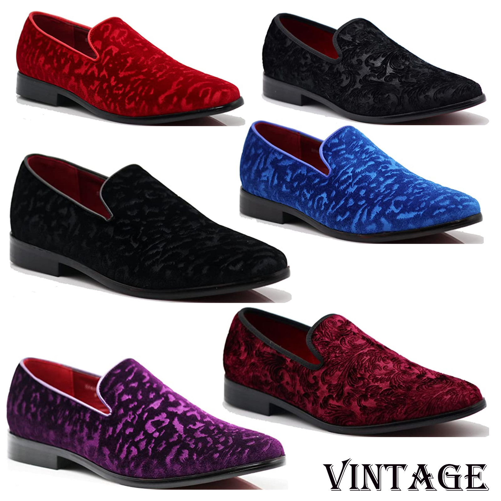 Men’s Vintage Velvet Flower Designer Dress Loafers Slip On Shoes Classic Tuxedo