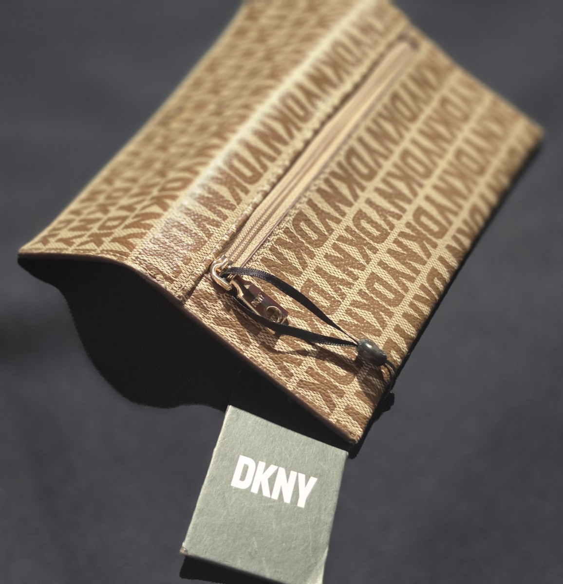 DKNY Women’s Logo Continental Wallet Tan Brown Monogram Faux Leather