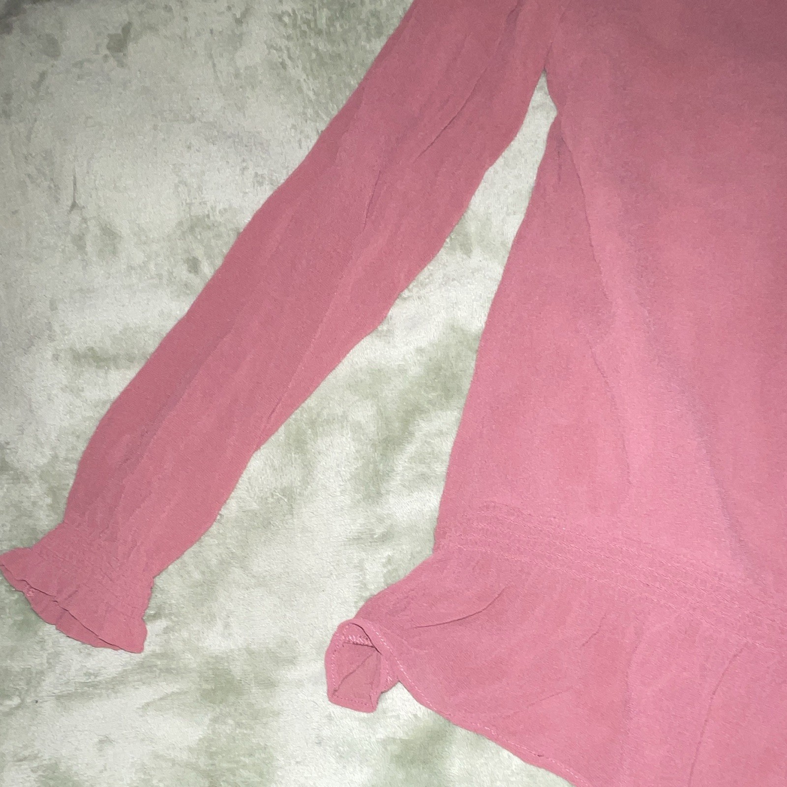 Universal Thread Mauvish Solid Chiffon V-Neck Long Sleeve Ruffle Tie Blouse S168
