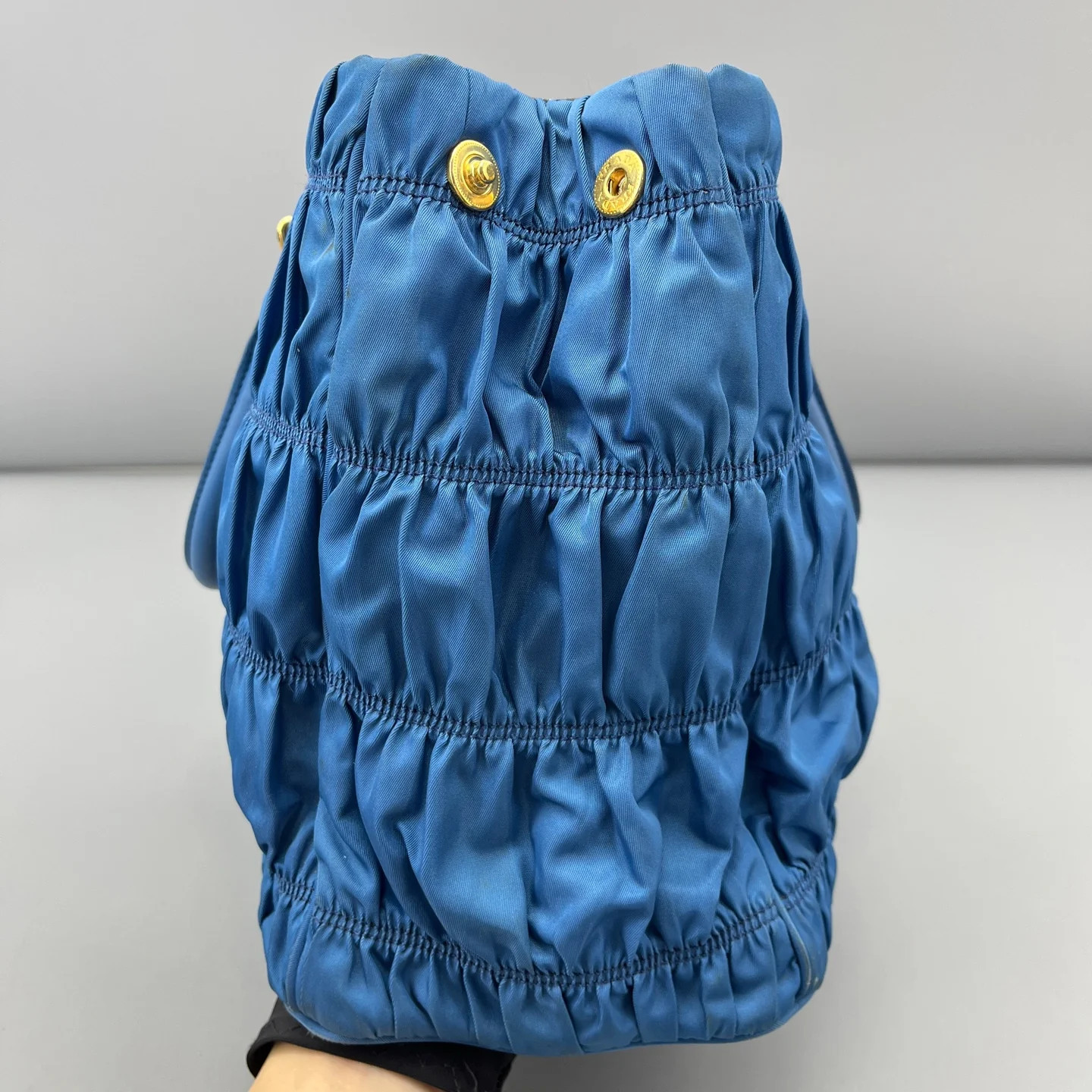 Prada Large Gaufre Buckle Satchel Blue Tessuto Nylon (ym051726a1r)