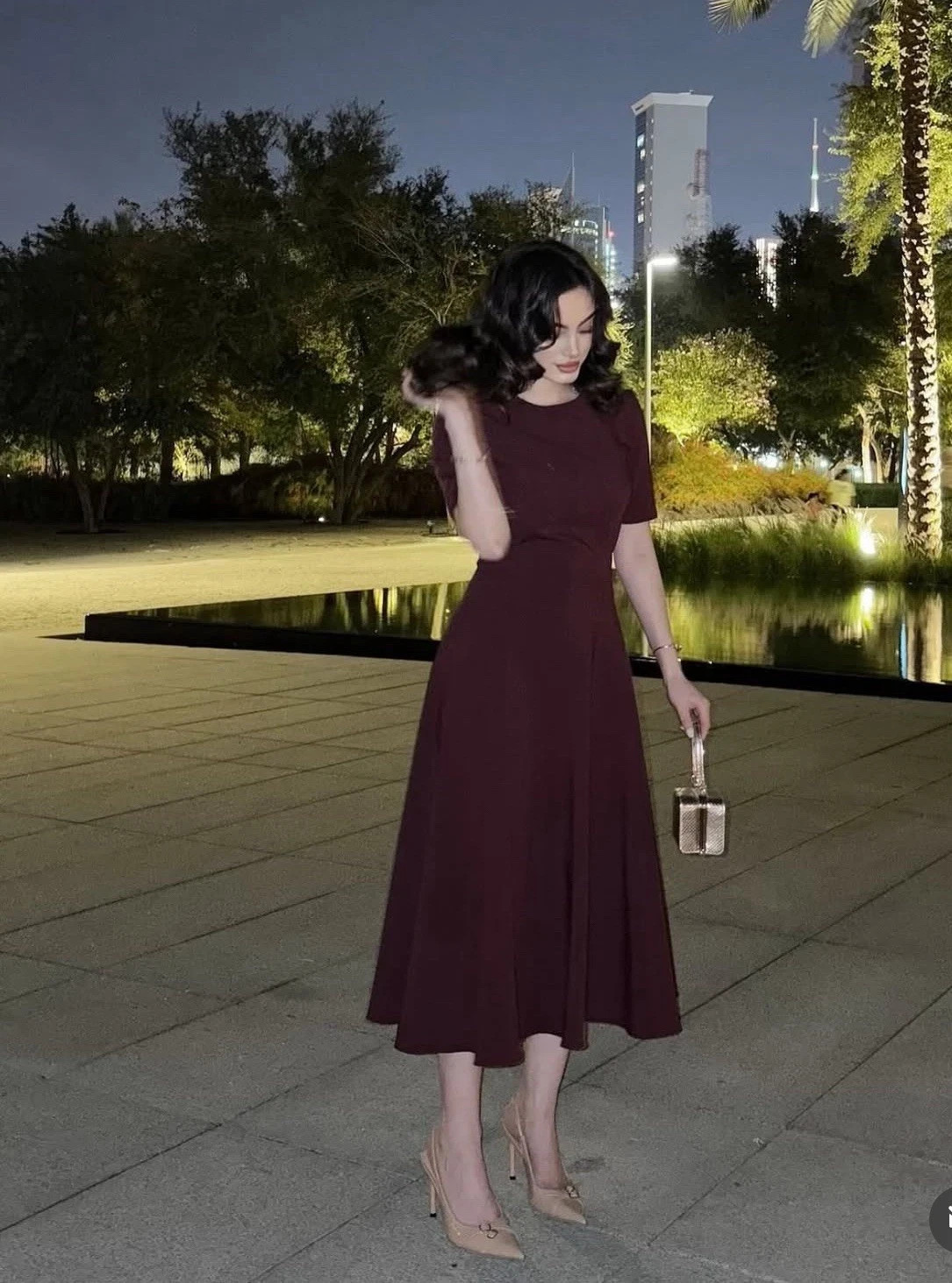 ZARA NWT WOMAN SS25 GODETS MIDI DRESS ZW COLLECTION BURGUNDY 2648/952_S-XL