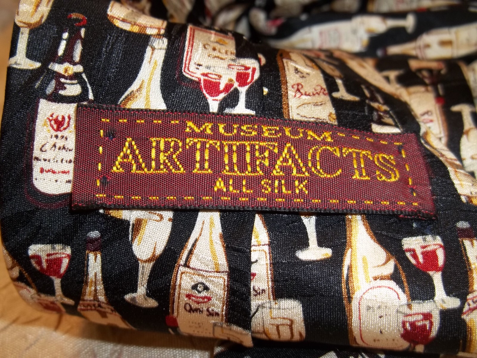 Museum Artifacts Wine Bottle Silk Tie Made in USA Handmade Wine Lover Necktie